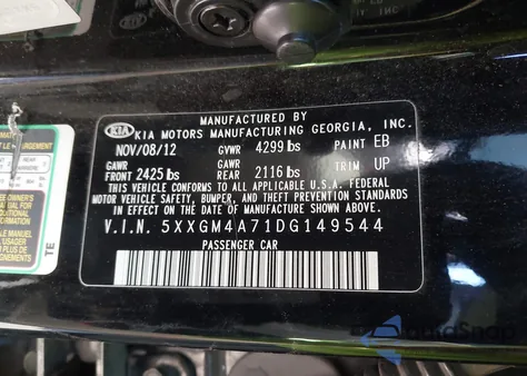 2013 Kia Optima Lx z USA, uszkodzony, nr VIN 5XXGM4A71DG149544